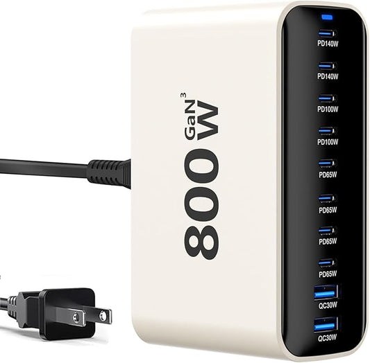 USB C Charging Station 800W, USB Fast Charger Block 10 Ports, Dual 140W PD PPS Charger Multiple Output, PD Power Adapter Compatible with MacBook Pro Dell/iPhone 16/Galaxy/Tablet/Mobile