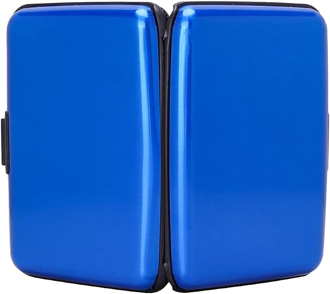 ELFISH RFID Blocking Credit Card Protector Aluminum ID Case Hard Shell Business Card Holders Metal Wallet for Men or Women (blue)