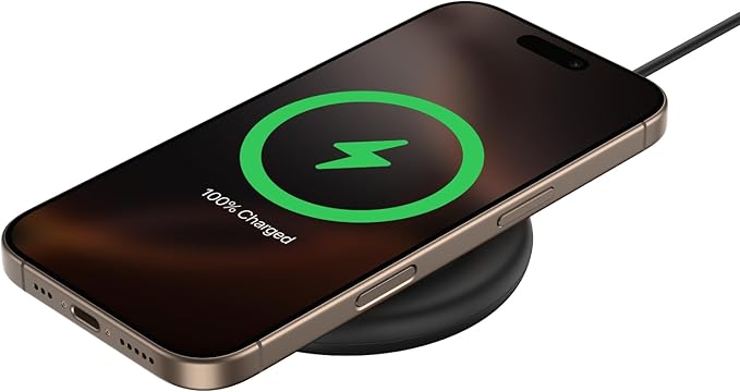 Belkin Magnetic Wireless Charging Pad 15W - MagSafe-Compatible Qi2-Certified Wireless Charger for iPhone 16 Series, Samsung Galaxy S25, AirPods, & More w/Non-Slip Base, Power Supply Included - Black