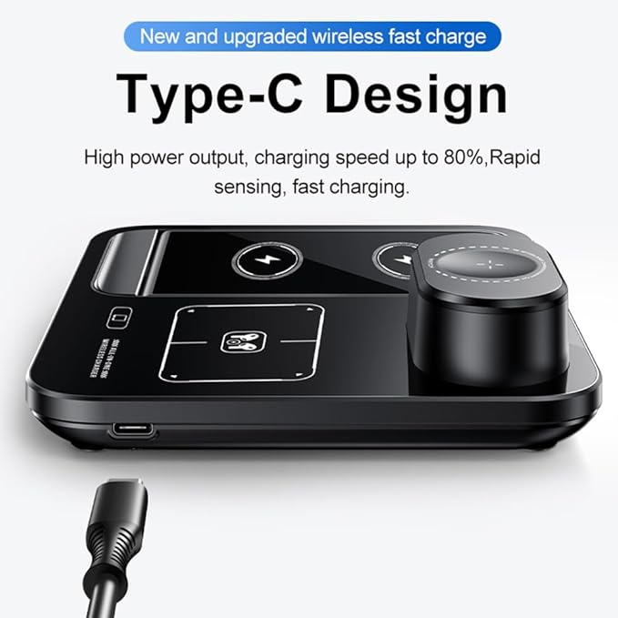 IHAO 3in1 Auto-Rising Wireless Charging Station 15W Fast Charge Ultra-Slim Foldable Design Wireless Charger for Phone Watch Earbud QC3.0 & PD Compatible