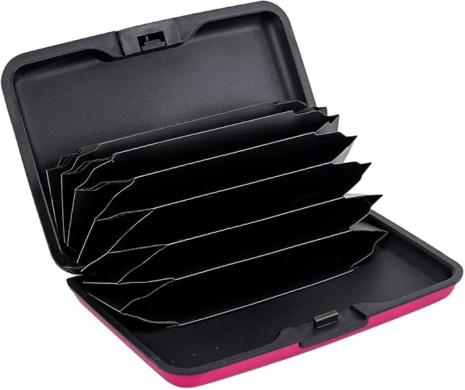 ELFISH Mini RFID Aluminum Wallet Credit Cards Holder Business Card Case Metal ID Case for Men Women (Pink)