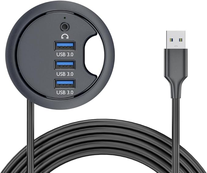 CY USB 3.0 Hub Sound Card AUX 3 Port USB 60mm Desk Grommet Splitter Dock Station Headphone Mic Audio Interface for Desktop PC