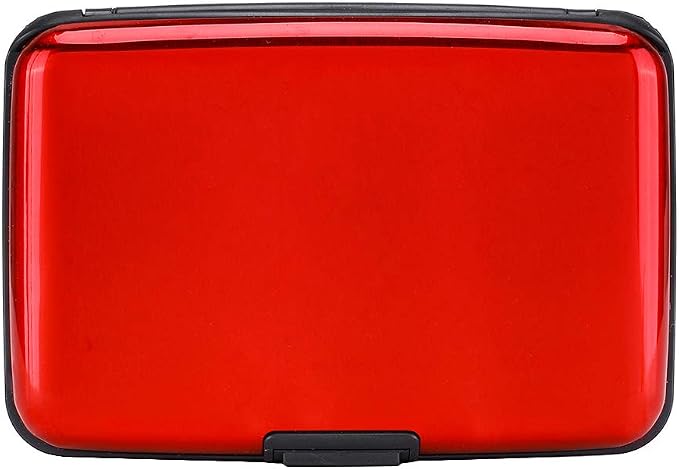 ELFISH RFID Blocking Credit Card Protector Aluminum ID Case Hard Shell Business Card Holders Metal Wallet for Men or Women (Aluminum, Red)