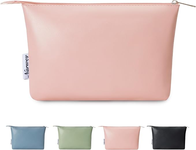 Narwey Small Makeup bag for Purse, Small Makeup Pouch for Purse Cosmetic Bag with Zipper, Cute PU Leather Make up Pouch for Women Girls (Pink)