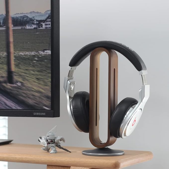 Headphone Stand for Desk,Bright Stone Wood Headset Holder Bamboo & Aluminum Earphone Stand for All Headphones (Grey)