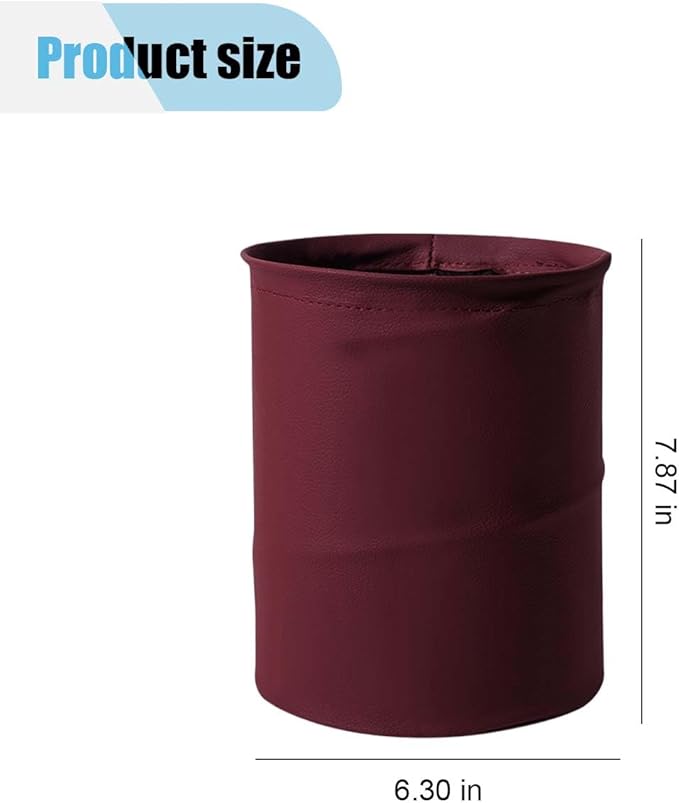Collapsible Trash Can Car Garbage Bag - Leather Pop-up Car Trash Bin with Elastic Band - Hanging Foldable Garbage Can Vehicle Waste Basket Bin - Double-Layer Washable Bag for Cars Camping (Red)