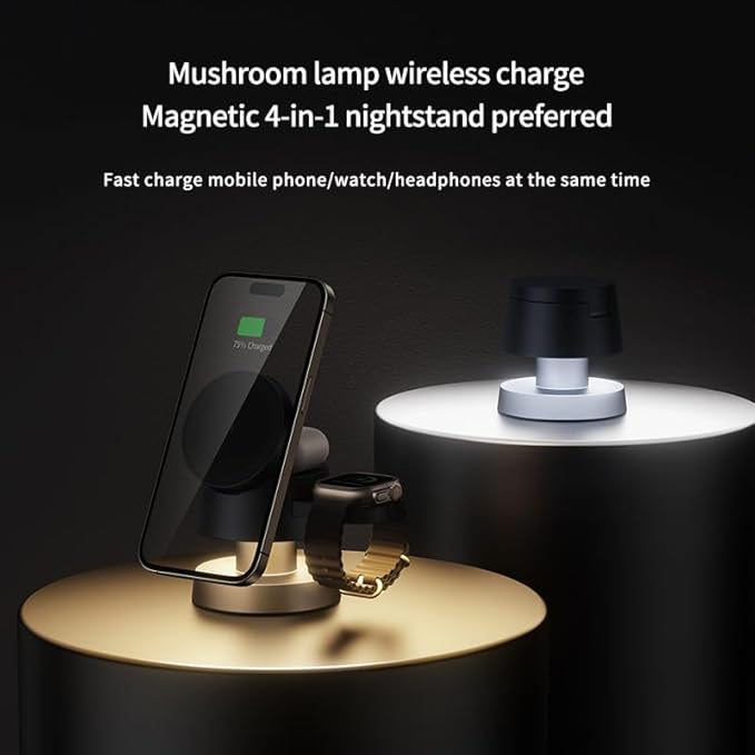 3 in 1 Wireless Charging Station for Apple, Magnetic Charger Stand 15W Fast Mag-Safe Charger Stand for iPhone 16 15 14 13 12 for Apple Watch Adjustable Angle with Night-Lamp