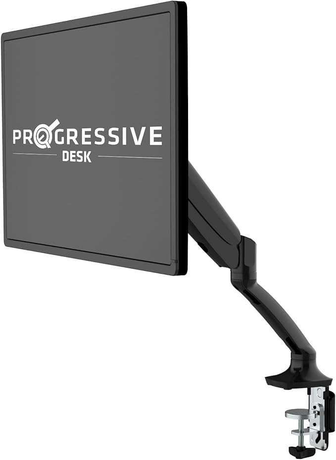Progressive Desk Single Gas Spring Monitor Stand - Fits 17"-30" Monitors - ±180 Monitor Rotation - Arm Holds Up to 20 lbs