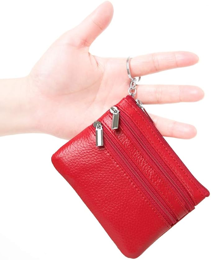Women's Genuine Leather Coin Purse Mini Pouch Change Wallet with Keychain
