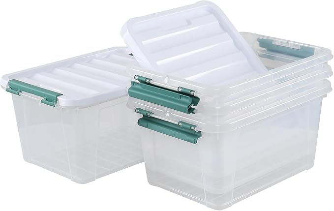 Jekiyo 4 Packs Large Latching Container Box, 20 Quart Plastic Storage Bin