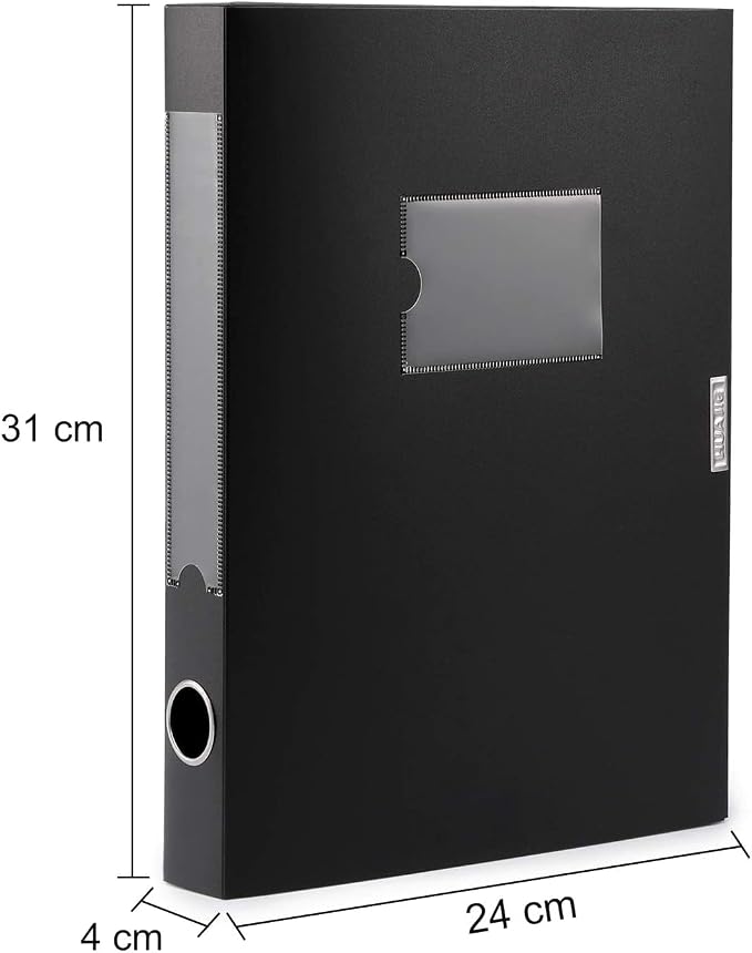 HUA JIE A4 Storage File Boxes Plastic Archives Cases with Lid, File Folder Organizer Document Filing Box for office, Letter Size Paper,31×4×24 cm, Black(Pack of 8)