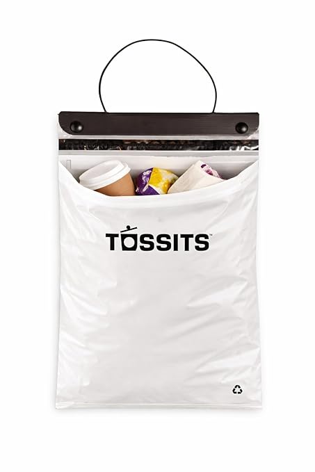Tossits Recycled Disposable Car Trash Bags – Leakproof, Smell Proof Hanging Garbage Bags for Car, Truck, SUV, RV & Vehicle – White, 7 Count Disposable Automotive Trash Bags
