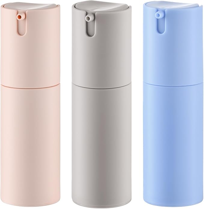 Lulupack 1 oz Airless Pump Bottles, Travel Lotion Container, Skincare Containers for Moisturizer(Plastic, Multicolor, 3Pcs)