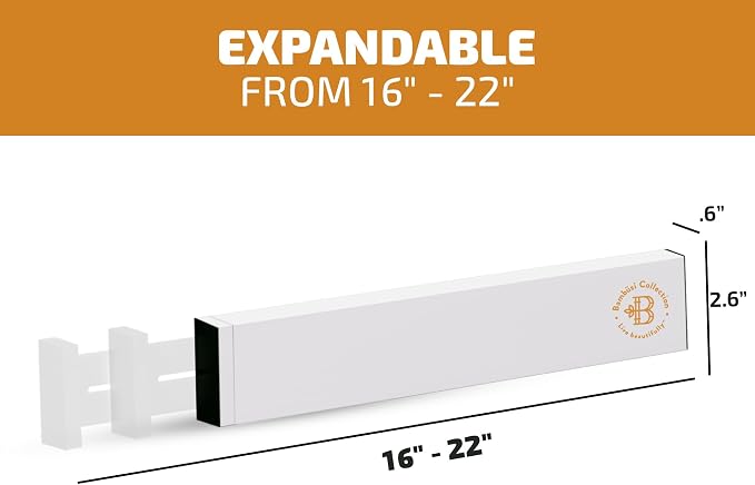 4-Pack Drawer Divider - 2.6" High, 16" to 22" Adjustable Bamboo Drawer Organizers for Clothes, Expandable Dresser Separators in Bedroom/Bathroom/Kitchen/Office Organization and Storage (White)