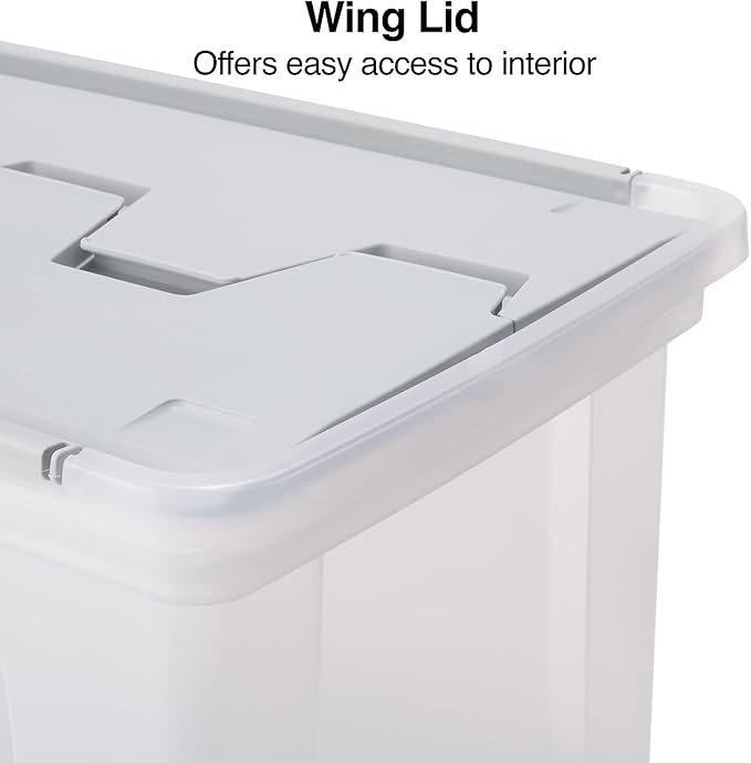 STAPLES Hanging File Folder Box, Storage Bin Organizer, Wing Lid, Letter Size Documents, Gray/Clear