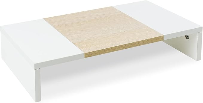 TEAMIX 3 Tiers 20 Inch Desktop Monitor Stand Riser Printer Stand for Desk Organizer (White+Maple)