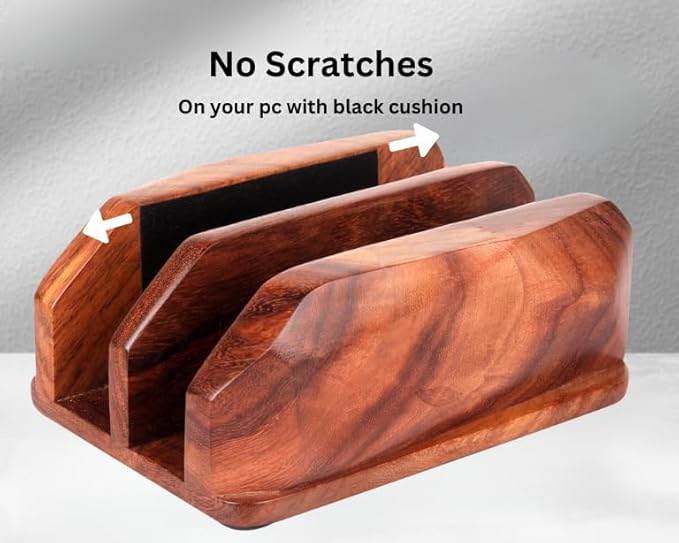 Width Adjustable Vertical Laptop Stand for Desk, Laptop Holder to Dock MacBook, MacBook Pro and Other Laptops, Versatile Vertical Laptop Docking Solutions - Indian Rosewood