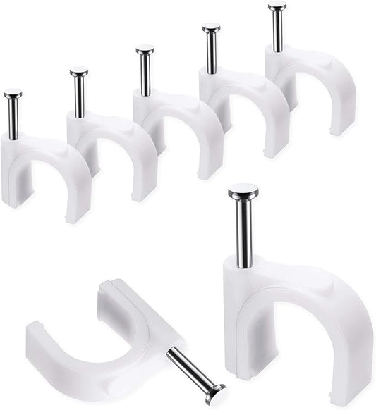 Abnii Cable Clips, 100 Pcs, 10mm, Wire Wall Clips with Steel Nails, Cable Management Organizer Clips, Cable Tacks Coax Holder Clips, RG6 RG59 CAT6 RJ45 Cable Cord Clips, White