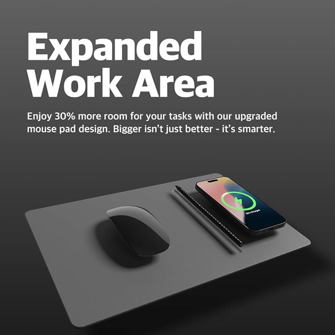 POUT H3 PRO Wireless Charging Mouse Pad ??Qi-Enabled Fast Charger with Anti-Slip Base & Smooth Surface for Phones and Earbuds ??Sleek Desk Accessory for Home & Office (Dust Gray)