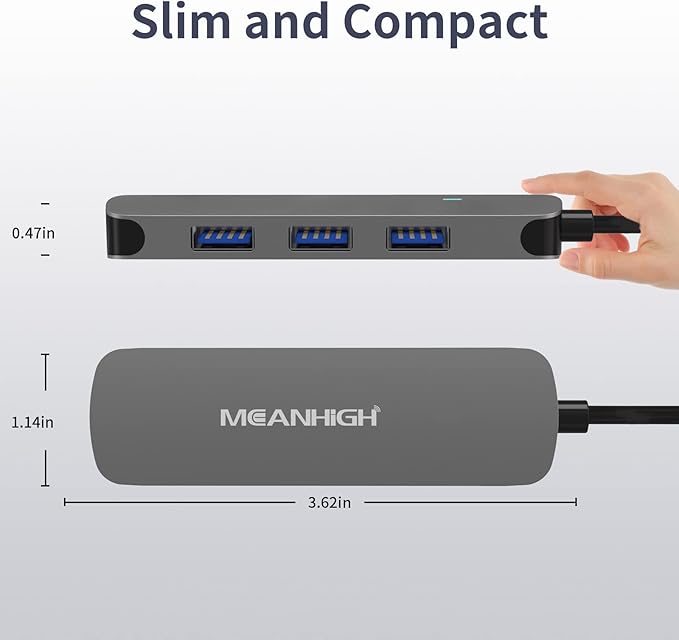 USB 3.0 Hub MEANHIGH 4 Port USB Hub for Laptop Multiport Splitter for Computer USB Port Expander for MacBook pro iMac HP,Dell, Asus, PC, Flash Drive, Mobile HDD