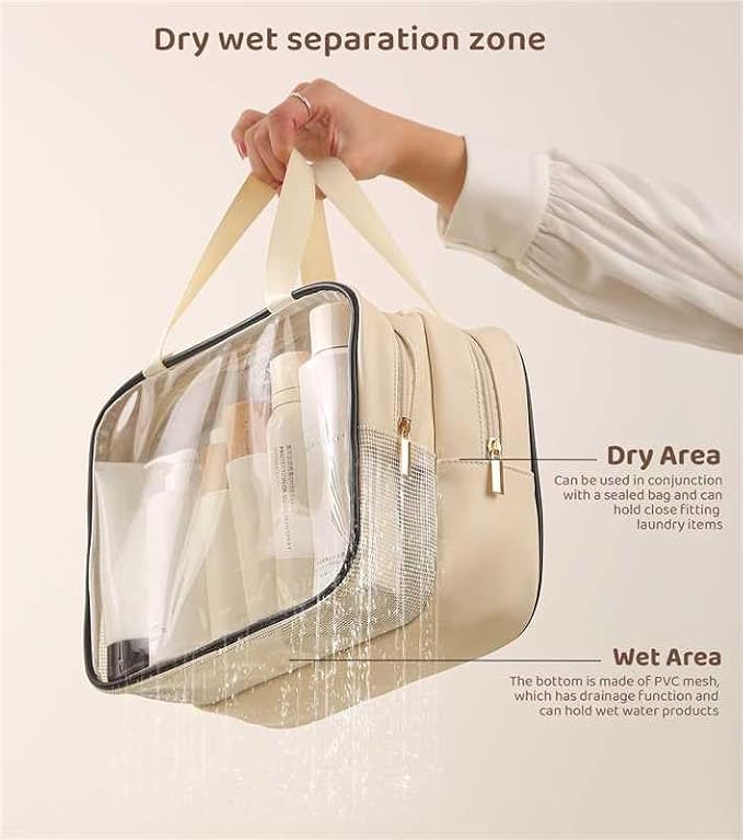 Heliar Large Travel Toiletry Bag with Dry Wet Separation– PVC Waterproof Wash Bag for Women, Clear & Matte shower bag for Gym, Overnight, Swimming, and Business Trips