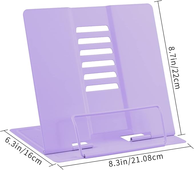 Honagu Metal Desk Book Holder, Hands Free Adjustable Cookbook & Document Holder, Portable Bookstand for Music Books, Textbooks, Recipes, Tablets & iPads (Purple)