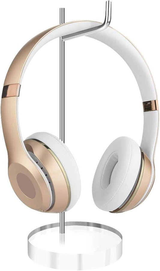 GEEKRIA Acrylic Aluminum Headphones Stand for On-Ear Headphones, Gaming Headset Holder, Desk Display Hanger Compatible with Bose QC35, Sony WH-1000XM6, WH-1000XM5, WH-1000XM4 (Clear)