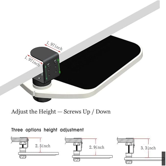 FUZADEL Mouse Platform Clamp On Under Desk Adjustable Mouse Tray Mount Swivel Desktop Shelf Wrist Rest Rotating 360 Degree