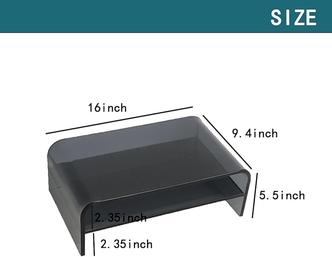 Clear Acrylic 2-Tier Monitor Stand & Desk Organizer - 16"x9.4"x5.5 H Home Office Riser with Keyboard Storage, Fits PC, Laptop, iMac, Printer, TV & Multi-Media Devices (Transparent grey)