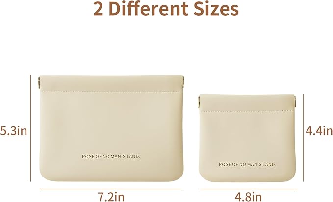 2 Pack Small Makeup Bag for Women, New Organosilicon Super Fiber PU Leather Mini Cosmetic Bag for Travel, Coin Purse Organizer Storage Pouch (Printed with Phrase, Beige)