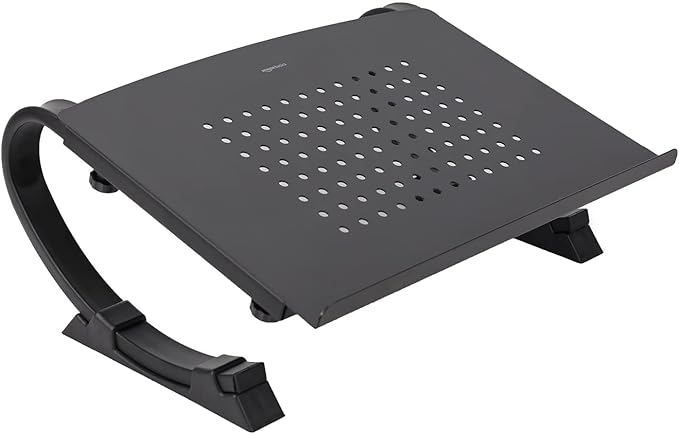 Amazon Basics - Adjustable Monitor Stand, Laptop Riser for Desk, Holds Laptops, Monitors and Printers up to 22 Pounds, Black
