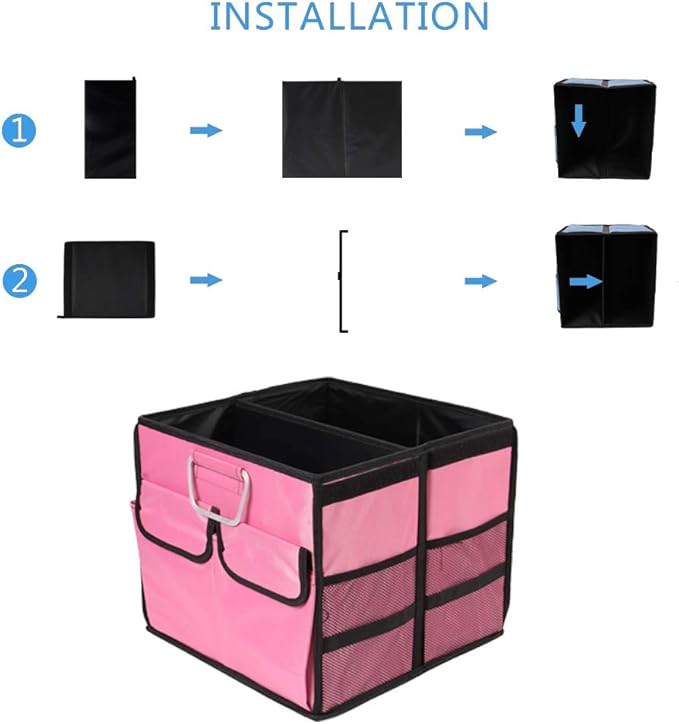 Car Trunk Organizer Collapsible Portable Multi Compartments Organizer with Non Slip Straps for SUV Truck Auto Vehicle Car Auto Minivan(Small without cover, Pink)