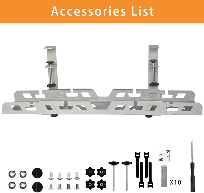Under Desk Cable Management Tray 15.4-26 Inches Bidirectional Extendable Metal Cable Organizer with Clamp Mount, No Drill Wire Management System for Home Office & Gaming Desk(Light Gray)