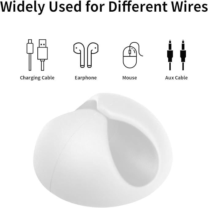 Cord Holder Cable Clips, 12PCS White Adhesive Cord Organizer Charger Holder Wire Management Keeper for Nightstand, Desk, Office or Mouse
