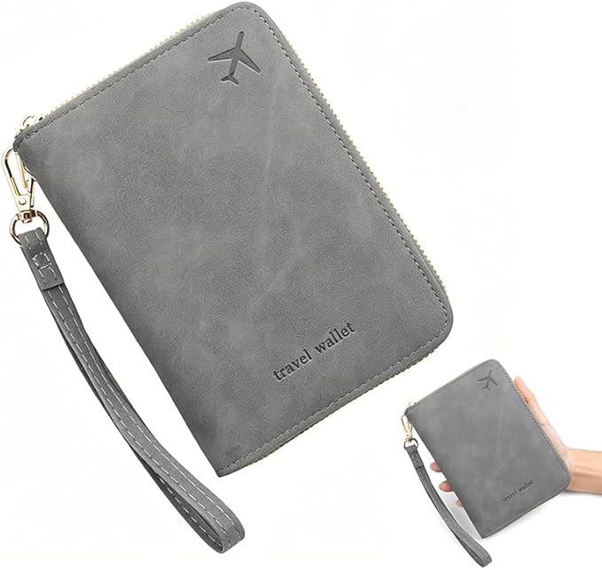 Travel Passport Holder, RFID Blocking Travel Wallet, Travel Document Organizer, Secure Document Holder for Travel Essentials (Grey)