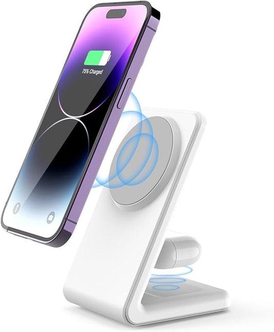 Magnetic Desk Phone Charger 2 in 1 for iPhone and airpod Charging Station, Designed for MagSafe Charger Stand Compatible with iPhone 17/16/15/14/13 Pro Max Series, Airpods 4/3/2/Pro 2,White