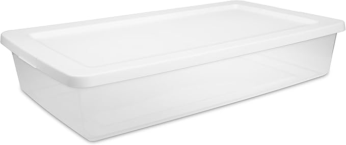 41 Quart Clear Storage Box with White Snap-On Lid, Plastic Storage Bin