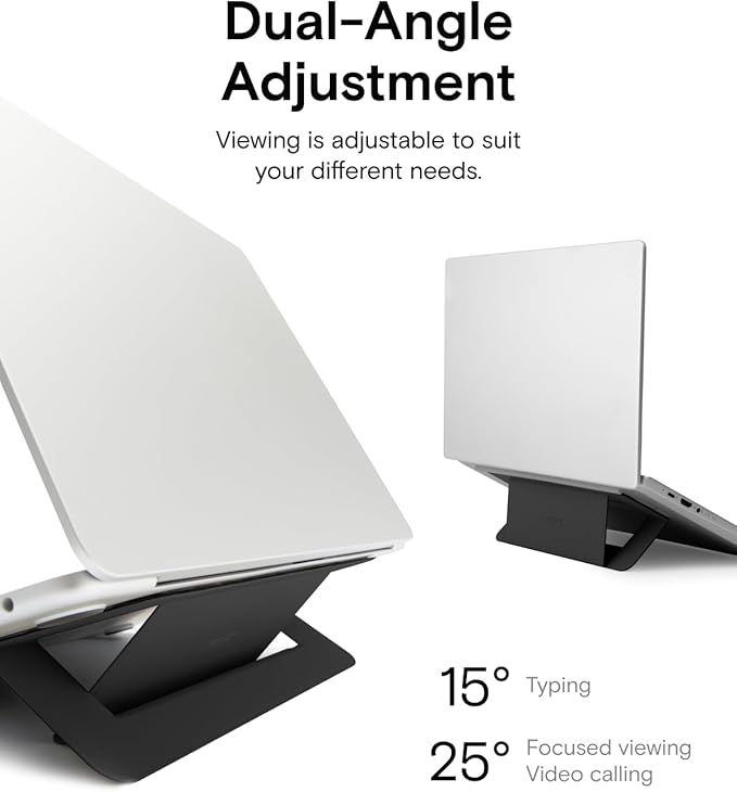 MOFT Laptop Stand for Desk, Adhesive Airflow Laptop Cooling Stand for Heat Dissipation with 2 Adjustable Viewing Angles, Foldable & Portable Computer Stand Compatible with Laptops 11"-16", Jet Black