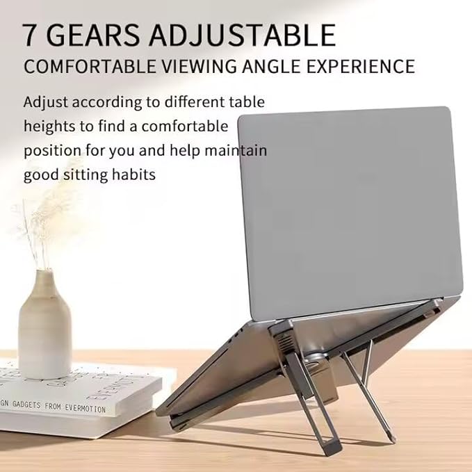 Foldable & Portable Laptop Stand for Desk, Light Weight Alloy Silicon, Ergonomic Aluminum Riser with 7 Adjustable Heights, Compatible with Laptop 10-16' and Tablet