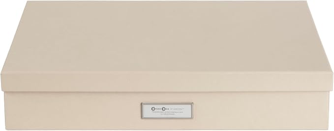Bigso Sverker Fiberboard Legal/Art Storage Box - Scrapbook Storage Box for Papers, Photos, and More - Durable Memory Box for Keepsakes with Lid and Metal Label Holder - 3.3in x 17.1in x 12.2in - Fawn