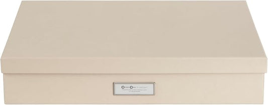 Bigso Sverker Fiberboard Legal/Art Storage Box - Scrapbook Storage Box for Papers, Photos, and More - Durable Memory Box for Keepsakes with Lid and Metal Label Holder - 3.3in x 17.1in x 12.2in - Fawn