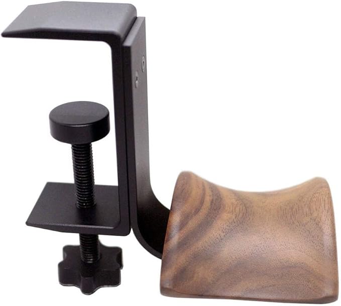 YANGMEI Walnut Wood Clamp Type Headphone Holder Stand Hanger Bracket Headphone Headset Hanger Holder Clamp Rack Hook Under Desk Table Headphone Hanger Holder for Audio,Studio & Gaming Headphones