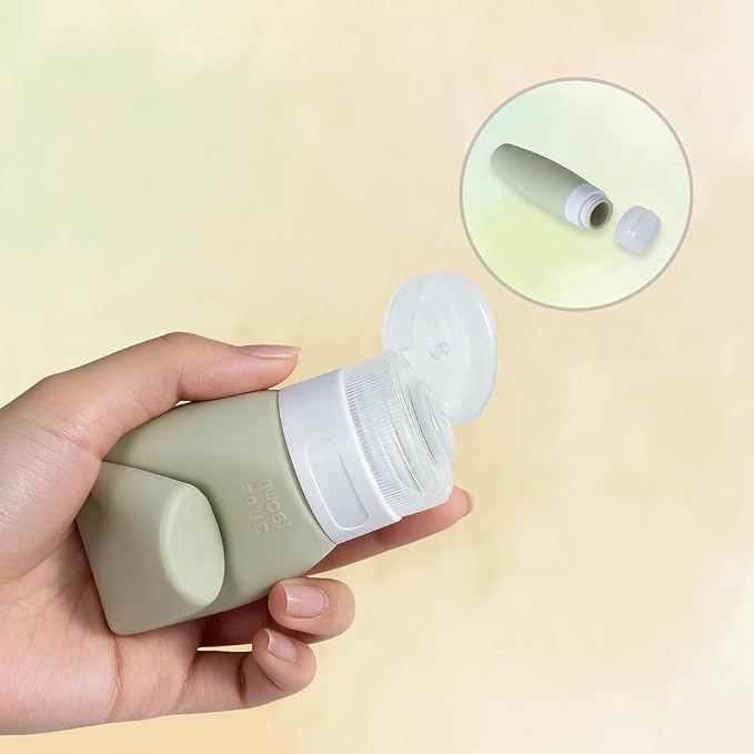 4 PCS Silicone Travel Bottles, 3oz Refillable Toiletries Containers Set, Small Empty Travel Size Bottles for Shampoo, Lotion, Shower Gel (Morandi)