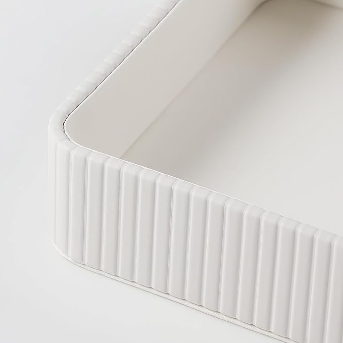 Desk Organizer Tray, PU Leather Nightstand Organizer Perfume Valet Tray for Men Women, Decorative Vanity Trays Trinket Dish Key Bowl for Entryway Table (2pcs, Ivory, Large+Small)