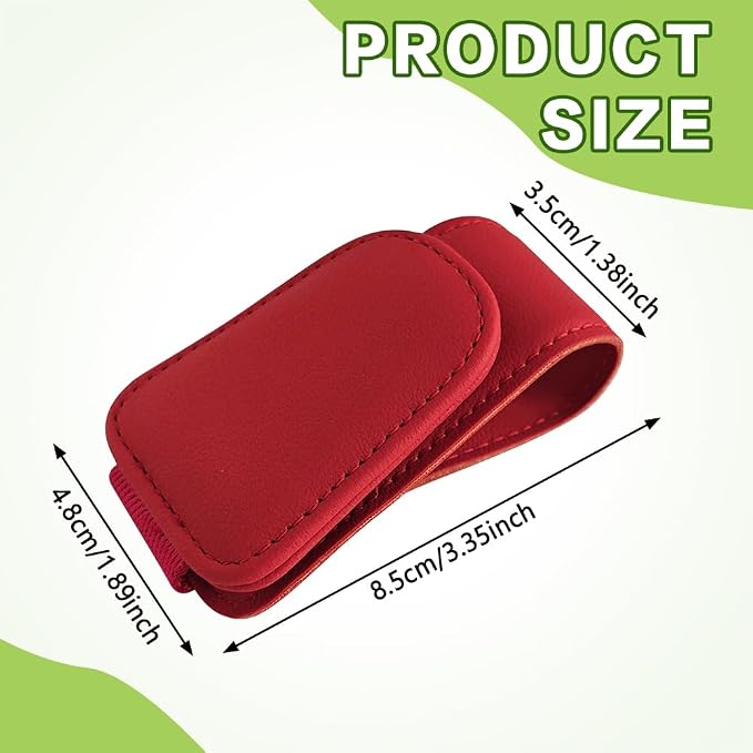 Sunglass Holder for Car, Sunglasses Clip for Car Visor, Magnetic Leather Vehicle Eyeglass Hanger Clip, Auto Ticket Card Glasses Organizer Clamp Accessories for SUV Sedan (Red)