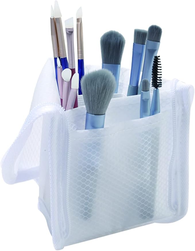 Patu Standing Travel Toiletry Bag - Transparent Waterproof PVC Mesh Pouch with Triangle Design for Bathroom Essentials & Personal Care, White