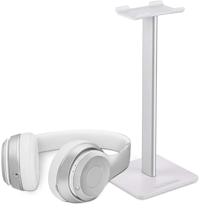 Headphone Stand Headset Holder Gaming Headset Holder with Aluminum Supporting Bar Flexible Headrest Anti-Slip Earphone Stand for All Headphones, White