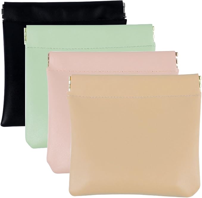 4 PCS Small Makeup Bag for Purse, Leather Pouch for Women, Mini Portable Cosmetic Bags for Purse Cosmetics Jewelry, Small Travel Kit Storage Pouch, (Multicolor, 4 Pack)