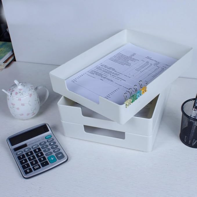 Letter-Size Tray, Desk Drawer Organizer, A4 Plastic Paper Tray, Plastic Paper Holder File Organizer for Office, School, Home Storage (Off-White)