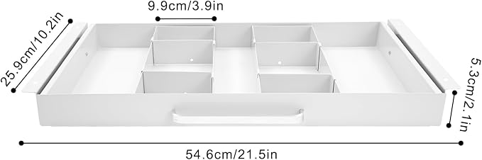 Under Desk Pull-out Drawer with Adjustable Divider for Storing Pencil and Office Accessories Under Desk Mounted Tray Organizer for Sit Stand Workstation, 21.5x10.2x2.1in